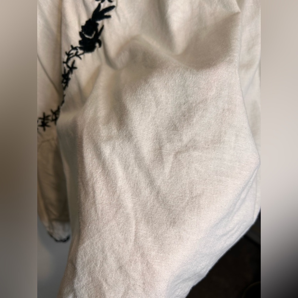 Zara Embroidered Linen Blend Blouse - Picture 6 of 10